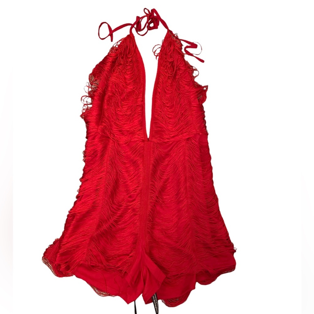 New PLT shiny halter tie romper